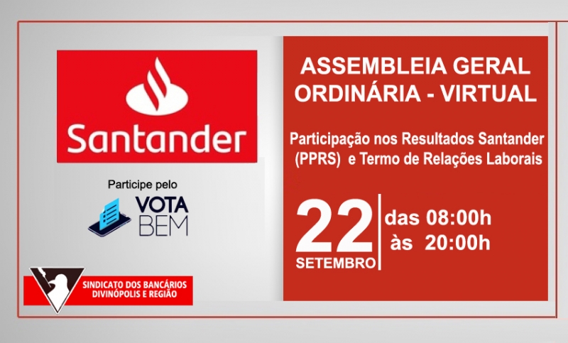 Visualizar Assembleia Extraordinária Virtual - Banco Santander para apreciação e deliberação sobre ACT - Aditivo e Termo de Relações Laborais